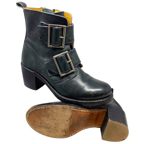 Frye Sabrina Black Leather Double Buckle Ankle Boots‎ - Picture 8 of 12